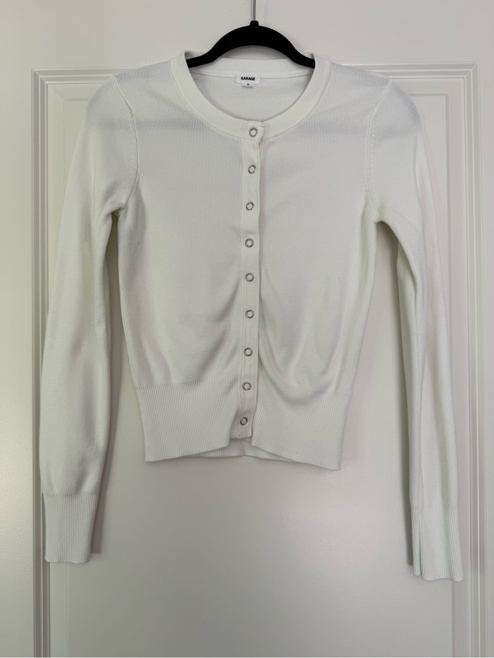 Garage Cream Ribbed Button-Up Top